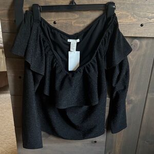 H&M Black Ruffle Off-Shoulder Blouse